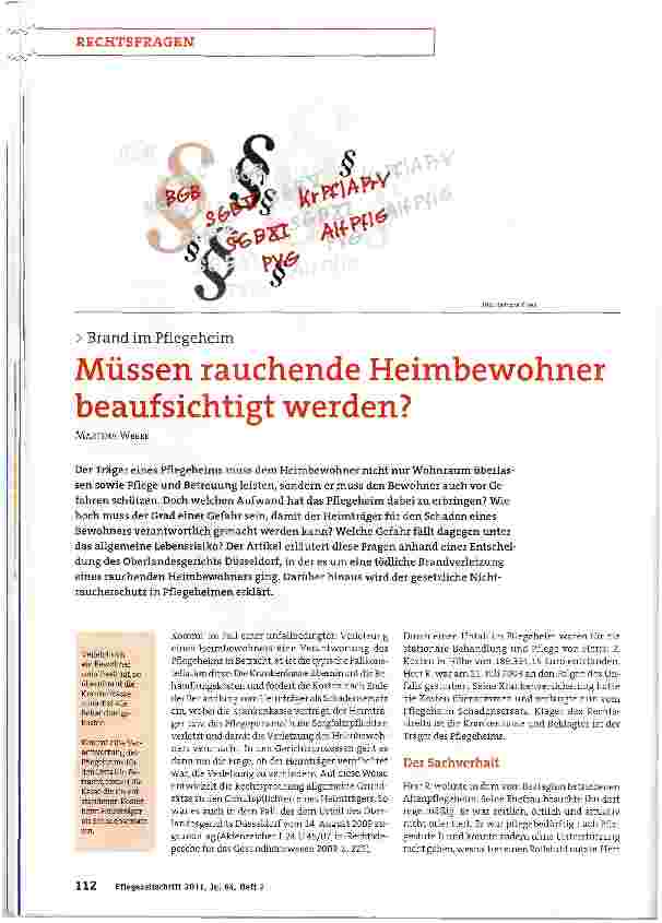 Vorschauseite 1: Brand im PflegeheimMüssen rauchende Heimbewohner beaufsichtigt werden?