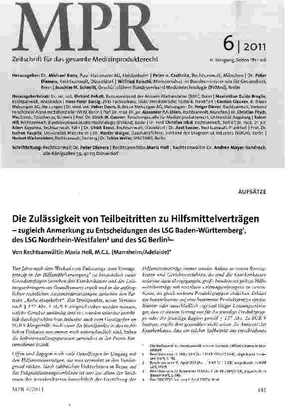 Vorschauseite 1: Die Zulässigkeit von Teilbeitritten zu Hilfsmittelverträgen