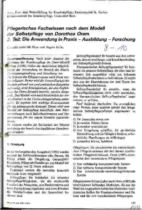 Vorschauseite 1: Pflegerisches Fachwissen nach dem Modell der Selbstpflege von Dorothea Orem - Teil 2: Die Anwendung in Praxis - Ausbildung - Forschung