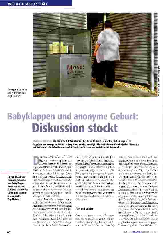 Vorschauseite 1: Babyklappen und anonyme Geburt: Diskussion stockt