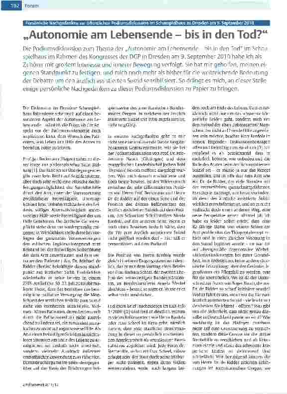 Vorschauseite 1: „Autonomie am Lebensende - bis in den Tod?