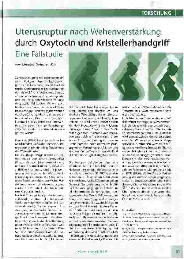 Vorschauseite 1: Uterusruptur nach Wehenverstärkung durch Oxytocin und Kristellerhandgriff