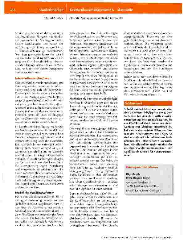 Vorschauseite 3: Mobbing am Arbeitsplatz Krankenhaus