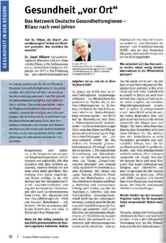 Vorschauseite 1: Gesundheit „vor OrtDas Netzwerk Deutsche Gesundheitsregionen Bilanz nach zwei Jahren