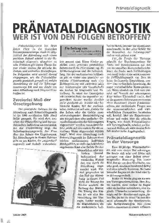 Vorschauseite 1: PRÄNATALDIAGNOSTIKWER IST VON DEN FOLGEN BETROFFEN?