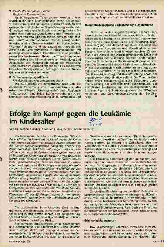 Vorschauseite 1: Erfolge im Kampf gegen die Leukämie im Kindesalter