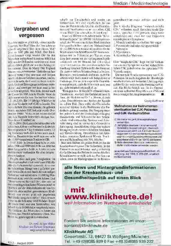 Vorschauseite 2: Krankenhäuser in der Klemme Prionen-Desinfektion/-Sterilisation
