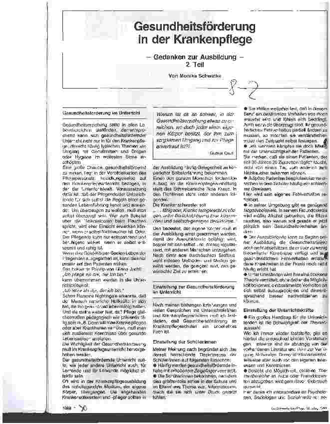 Vorschauseite 1: Gesundheitsförderung in der Krankenpflege Gedanken zur Ausbildung - 2. Teil