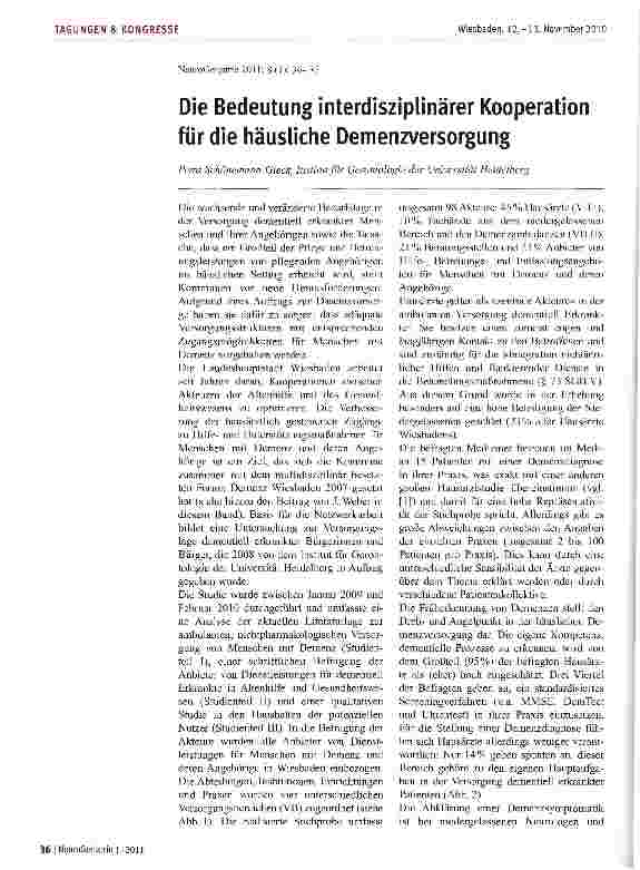 Vorschauseite 1: Die Bedeutung interdisziplinärer Kooperation für die häusliche Demenzversorgung