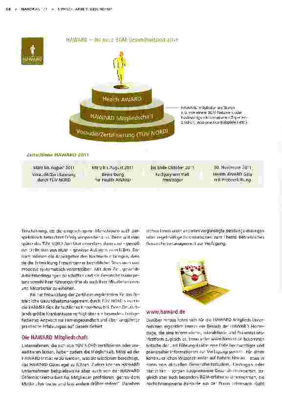 Vorschauseite 3: Der neue Health AWARD für Betriebliches GesundheitsmanagementGold wert: Firmengesundheit