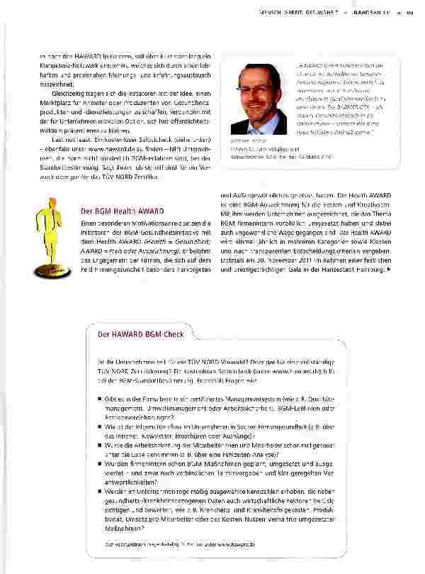 Vorschauseite 4: Der neue Health AWARD für Betriebliches GesundheitsmanagementGold wert: Firmengesundheit