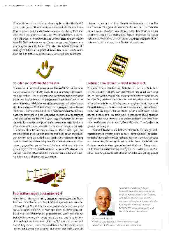 Vorschauseite 5: Der neue Health AWARD für Betriebliches GesundheitsmanagementGold wert: Firmengesundheit