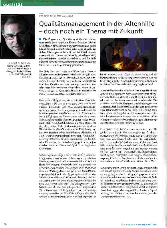 Vorschauseite 1: Qualitätsmanagement in der Altenhilfe - doch noch ein Thema mit Zukunft