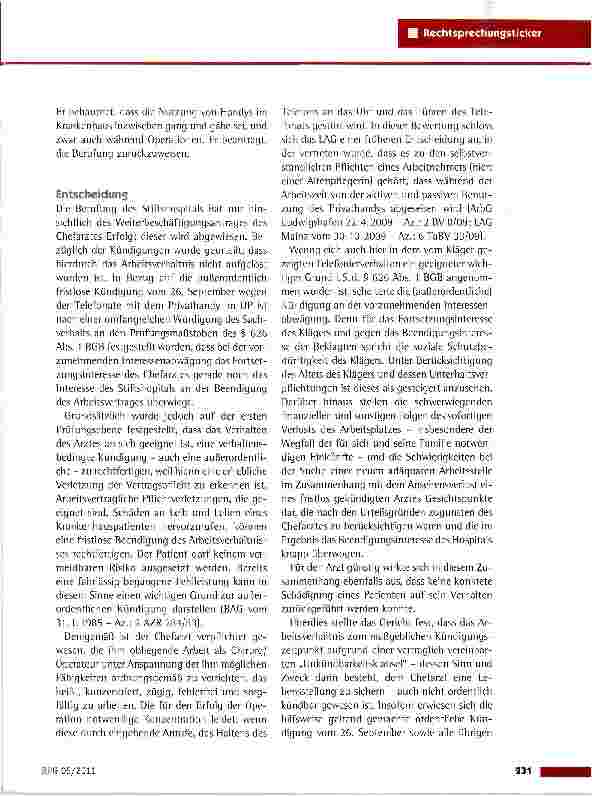 Vorschauseite 2: Außerordentliche Kündigung wegen Telefonierens im OP