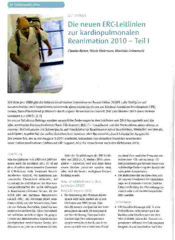 Vorschauseite 1: GUIDELINESDie neuen ERC-Leitlinien zur kardiopulmonalen Reanimation 2010 - Teil I