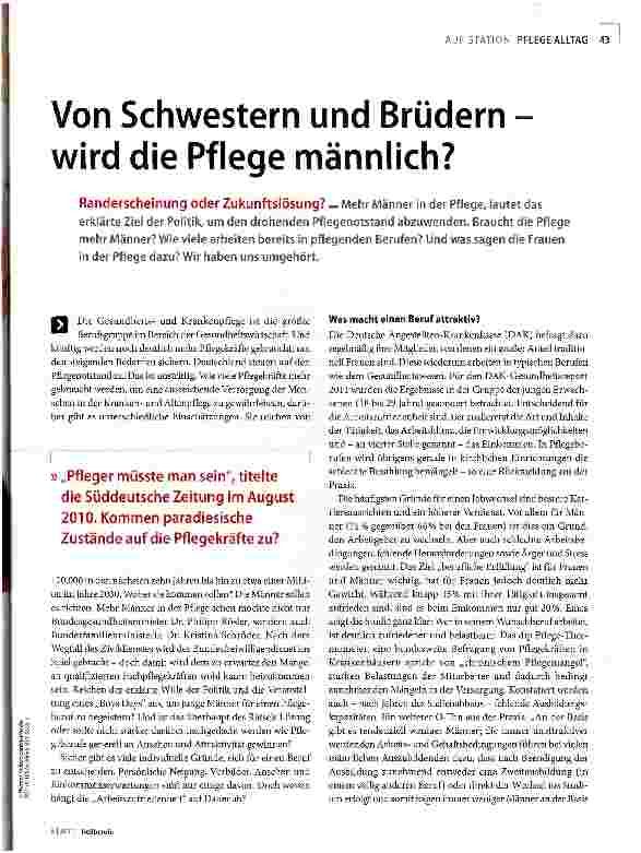 Vorschauseite 2: Von Schwestern und Brüdern -wird die Pflege männlich?
