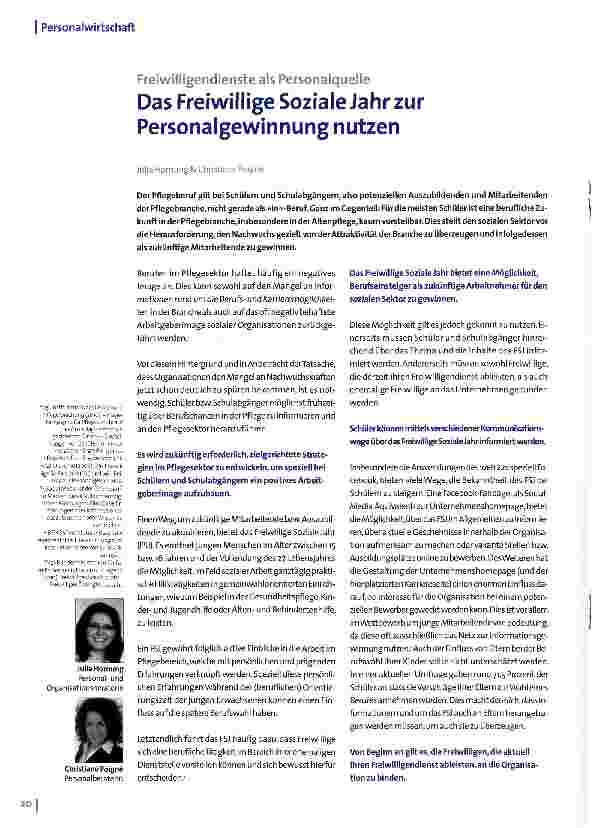 Vorschauseite 1: Das Freiwillige Soziale Jahr zur Personalgewinnung nutzen