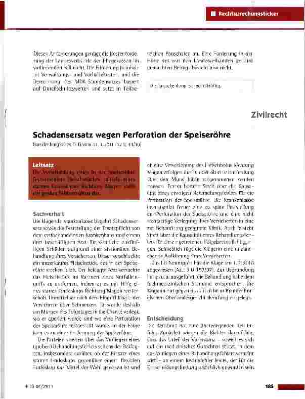 Vorschauseite 1: Schadensersatz wegen Perforation der Speiseröhre