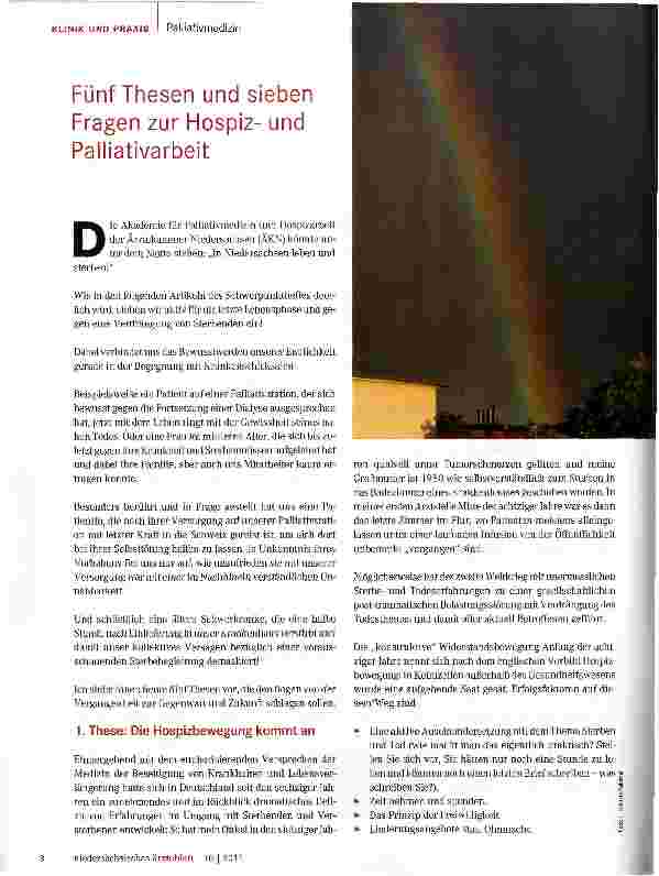 Vorschauseite 1: Fünf Thesen und sieben Fragen zur Hospizund Palliativarbeit