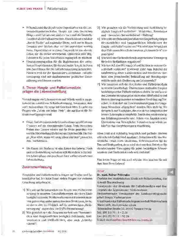 Vorschauseite 3: Fünf Thesen und sieben Fragen zur Hospizund Palliativarbeit