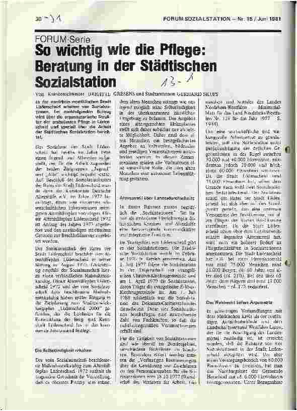 Vorschauseite 1: So wichtig wie die Pflege: Beratung in der städtischen Sozialstation