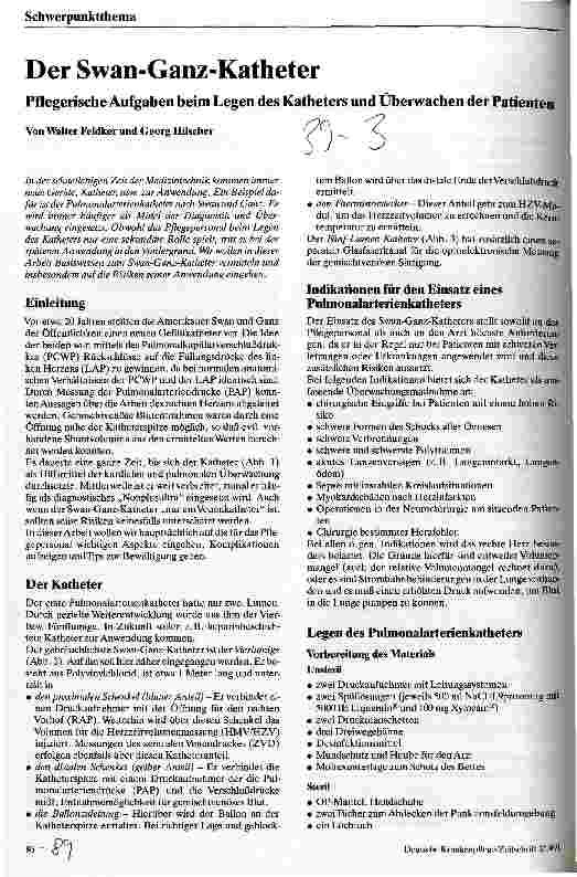 Vorschauseite 1: Der Swan-Ganz-Katheter - Pflegerische Aufgaben beim Legen des Katheters und Überwachen der Patienten