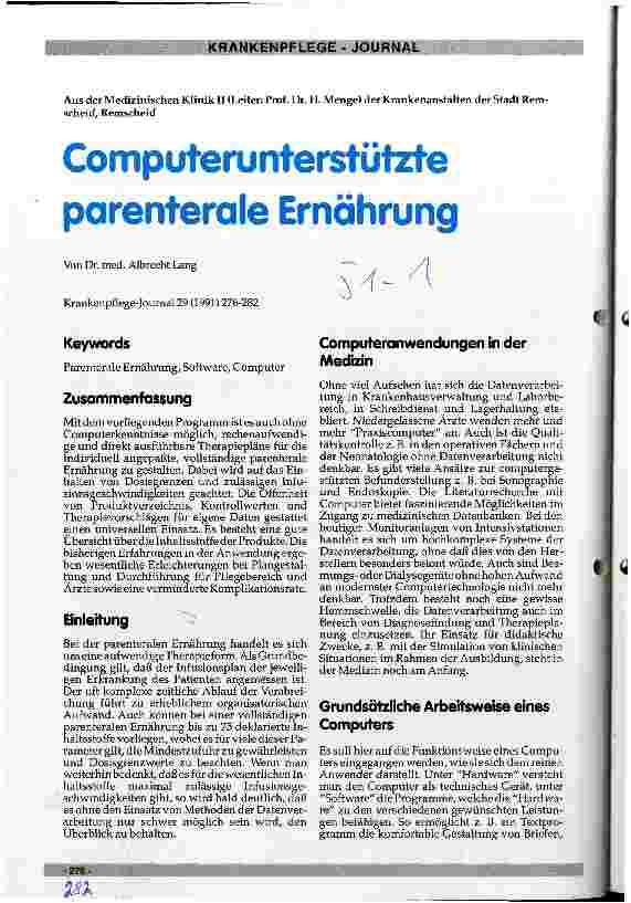 Vorschauseite 1: Computerunterstützte parenterale Ernährung