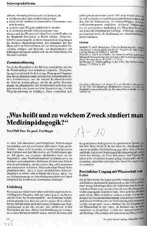 Vorschauseite 1: Was heißt und zu welchem Zweck studiert man Medizinpädagogik?