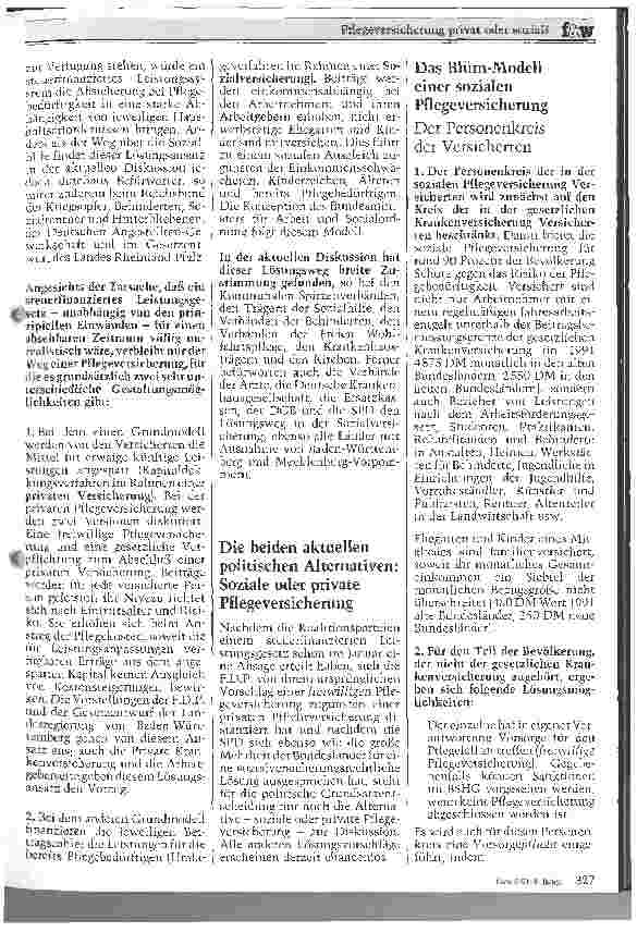 Vorschauseite 2: Pflegeversicherung privat oder sozial? Der Streit um den richtigen Lösungsweg für die Absicherung ...