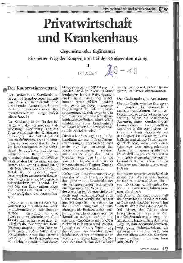 Vorschauseite 1: Privatwirtschaft und Krankenhaus - Gegensatz oder Ergänzung? Ein neuer Weg der Kooperation bei der Großgerätenutzung
