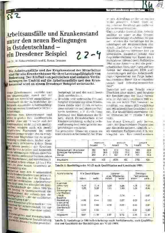 Vorschauseite 1: Arbeitsunfälle und Krankenstand unter den neuen Bedingungen in Ostdeutschland - ein Dresdener Beispiel