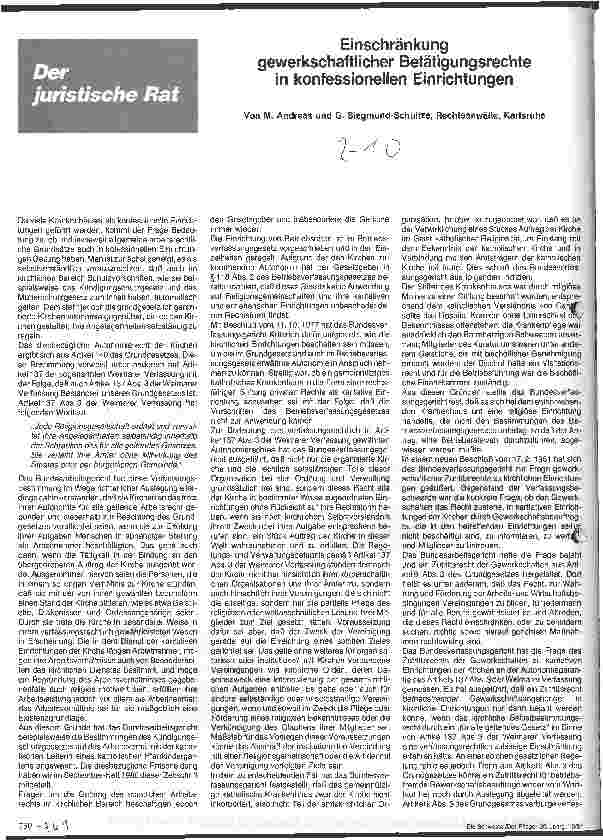 Vorschauseite 1: Einschränkung gewerkschaftlicher Betätigungsrechte in konfessionellen Einrichtungen