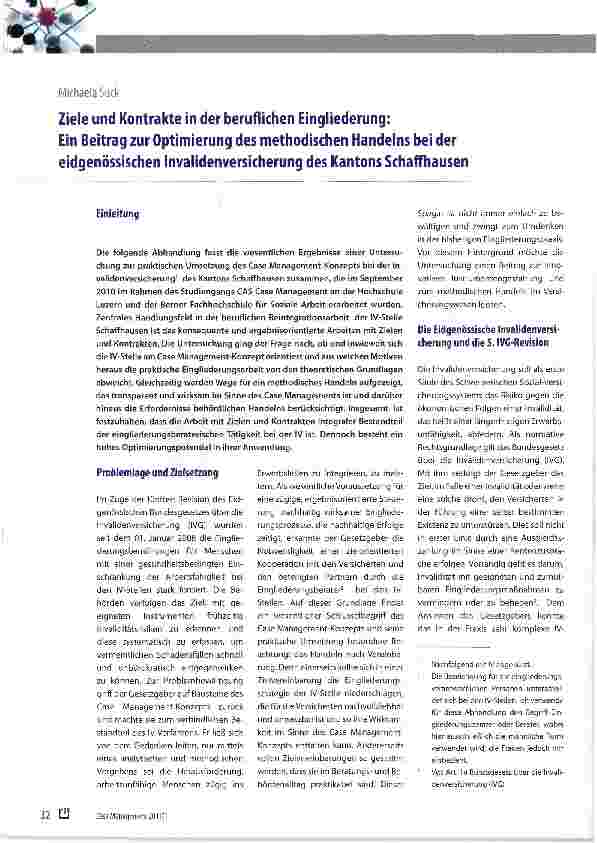 Vorschauseite 1: Ziele und Kontrakte in der beruflichen Eingliederung:Ein Beitrag zur Optimierung des methodischen Handelns bei dereidgenössischen Invalidenversicherung des Kantons Schaffhausen