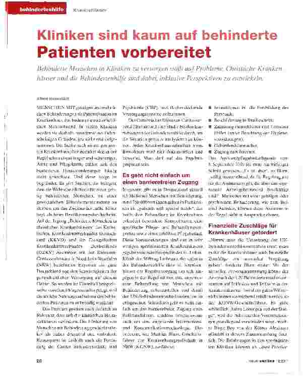 Vorschauseite 1: Kliniken sind kaum auf behinderte Patienten vorbereitet