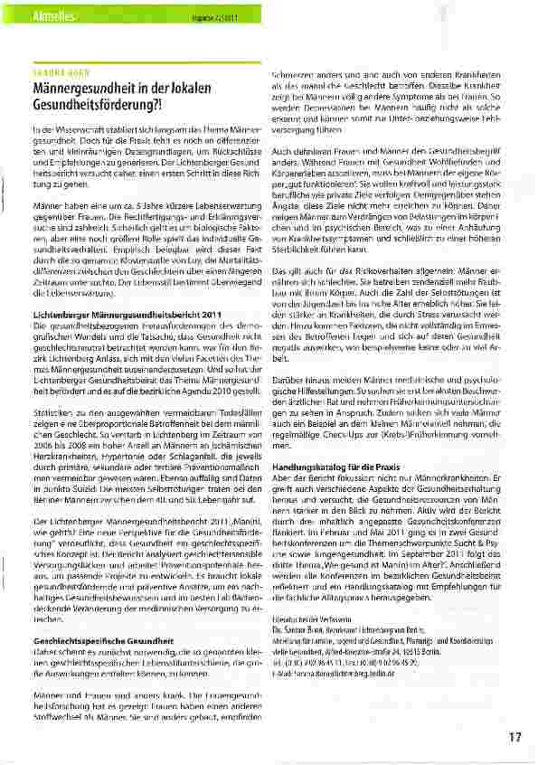 Vorschauseite 1: Männergesundheit in der lokalen Gesundheitsförderung?!
