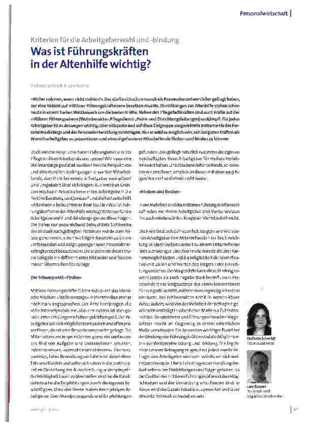 Vorschauseite 1: Kriterien für die Arbeitgeberwahl und -bindungWas ist Führungskräften in der Altenhilfe wichtig?