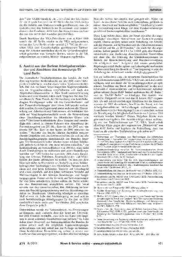 Vorschauseite 3: Die Entwicklung des Tarifrechts im Land Berlin seit dem Ausschluss aus den Arbeitgeberverbänden 1994