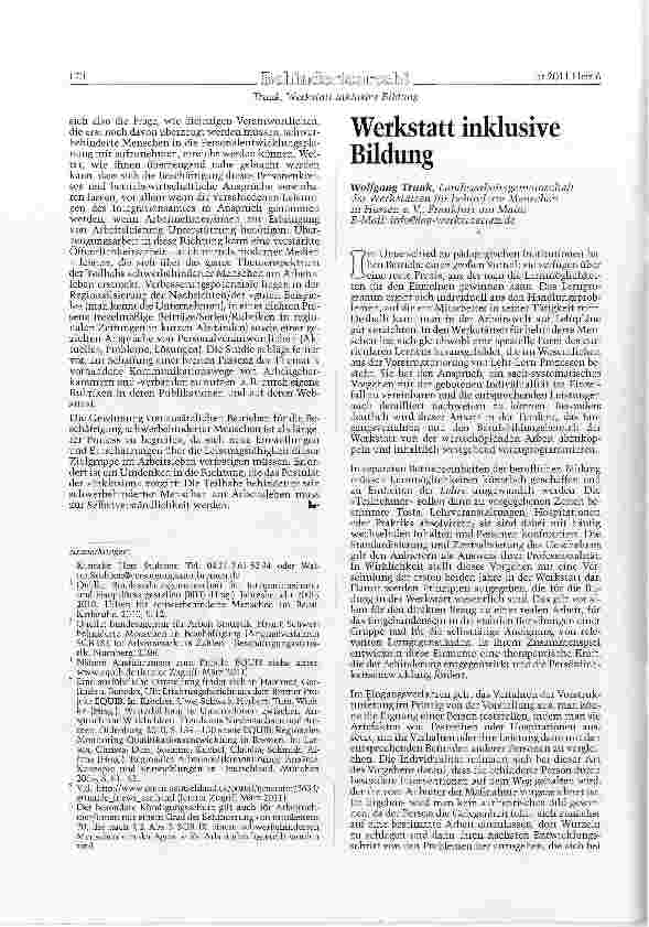 Vorschauseite 1: Werkstatt inklusive Bildung