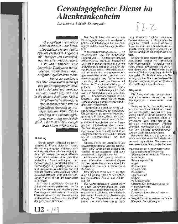 Vorschauseite 1: Gerontagogischer Dienst im Altenkrankenheim