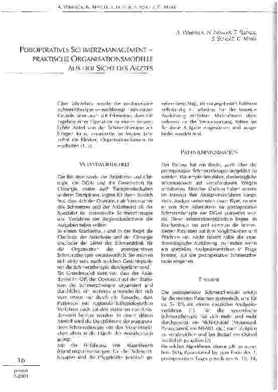 Vorschauseite 1: Perioperatives Schmerzmanagement - praktische Organisationsmodelle aus der Sicht des Arztes