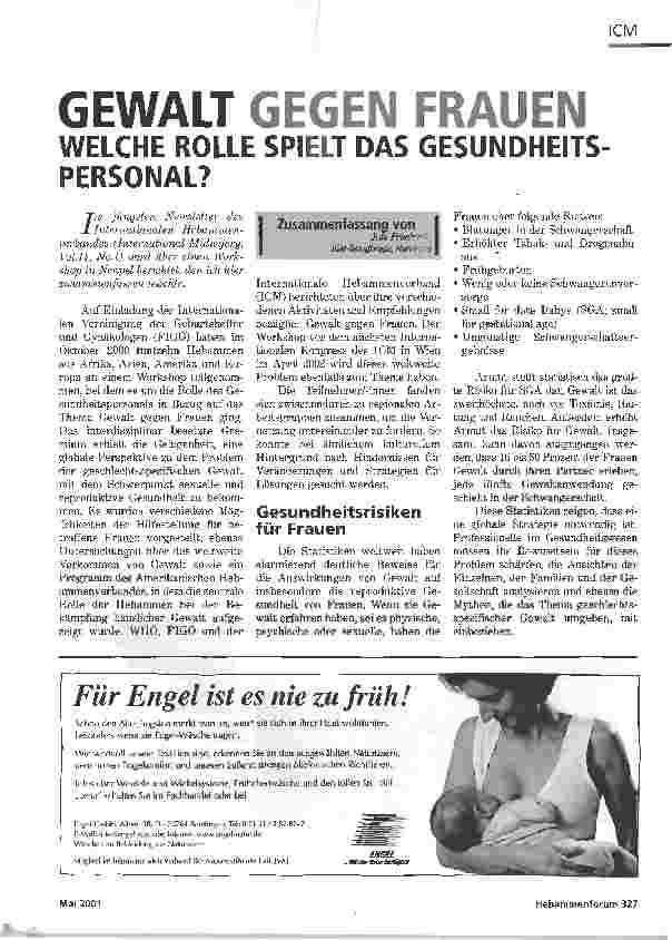 Vorschauseite 1: GEWALT GEGEN FRAUENWELCHE ROLLE SPIELT DAS GESUNDHEITS PERSONAL?