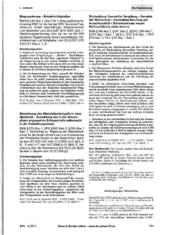 Vorschauseite 1: Rückzahlung überzahlter Vergütung - Kenntnis der Nichtschuld - treuwidrige Berufung auf Ausschlussfrist - Schadensersatz wegen Nichtaufklärung eines Irrtums
