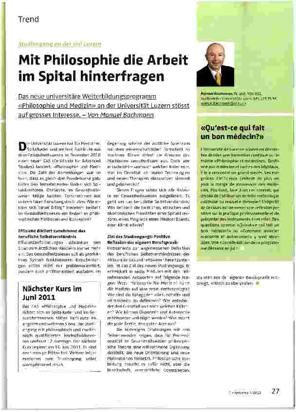 Vorschauseite 1: Mit Philosophie die Arbeit im Spital hinterfragen
