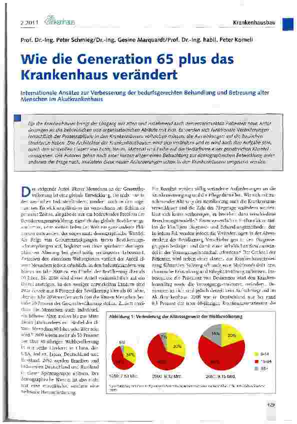 Vorschauseite 1: Wie die Generation 65 plus das Krankenhaus verändertInternationale Ansätze zur Verbesserung der bedarfsgerechten Behandlung und Betreuung alter Menschen im Akutkrankenhaus