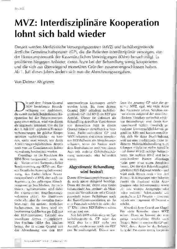 Vorschauseite 1: MVZ: Interdisziplinäre Kooperation lohnt sich bald wieder