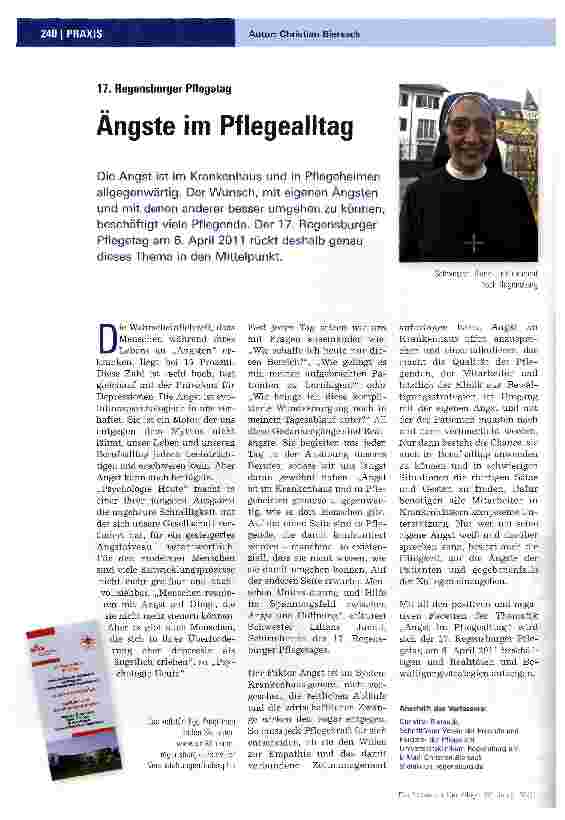 Vorschauseite 1: 17. Regensburger PflegetagÄngste im Pflegealltag