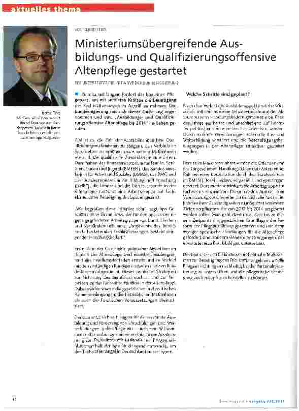Vorschauseite 1: Ministeriumsübergreifende Ausbildungsund Qualifizierungsoffensive Altenpflege gestartet