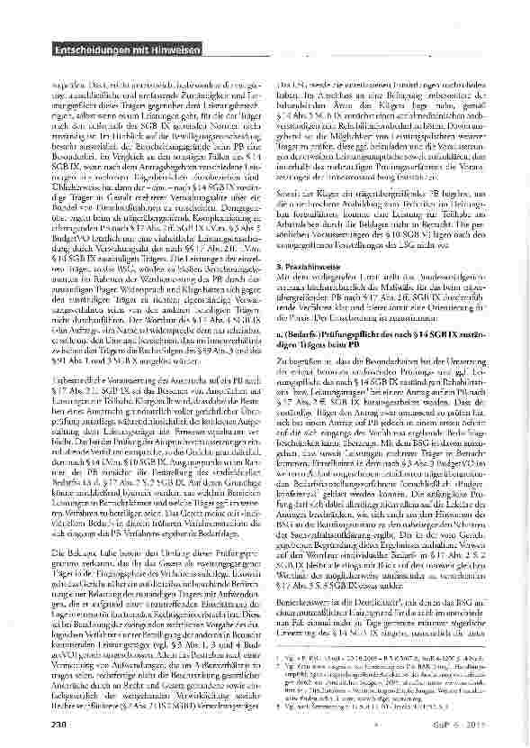 Vorschauseite 2: Maßstäbe für das Verfahren beim (trägerübergreifenden) Persönlichen Budget nach § 17 Abs. 2 ff SGB IXSGB IX § 17 Abs. 2ff., § 14; BudgetVO; SGB VI § 10 Abs. 1