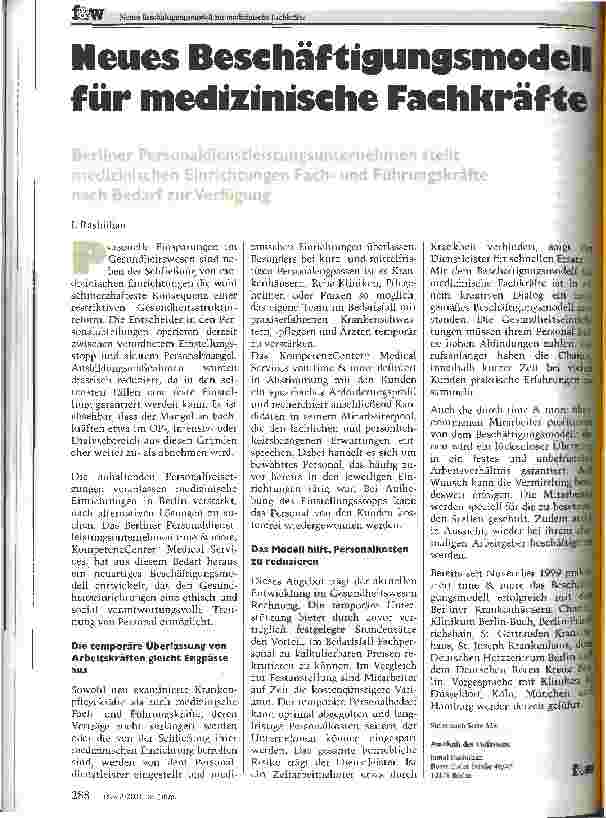 Vorschauseite 1: Neues Beschäftigungsmodell für medizinische Fachkräfte