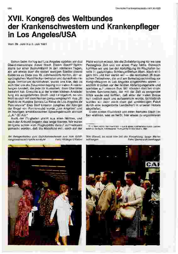 Vorschauseite 1: XVII.Kongreß des Weltbundes der Krankenschwestern und Krankenpfleger in Los Angeles/USA (28.06.-03.07. 1981)